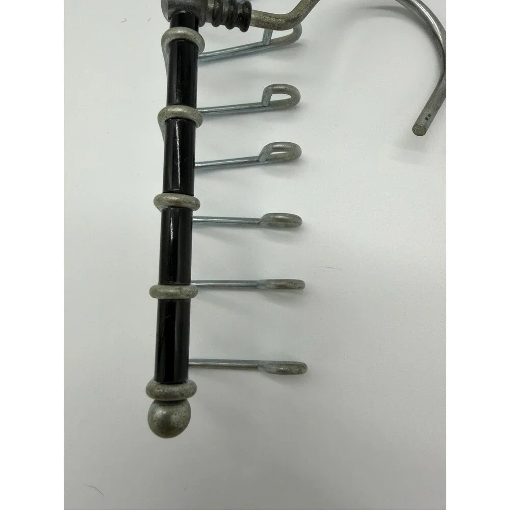 Vintage Tie & Belt Hanger - 10 Hook Metal Closet Organizer - Black & Chrome